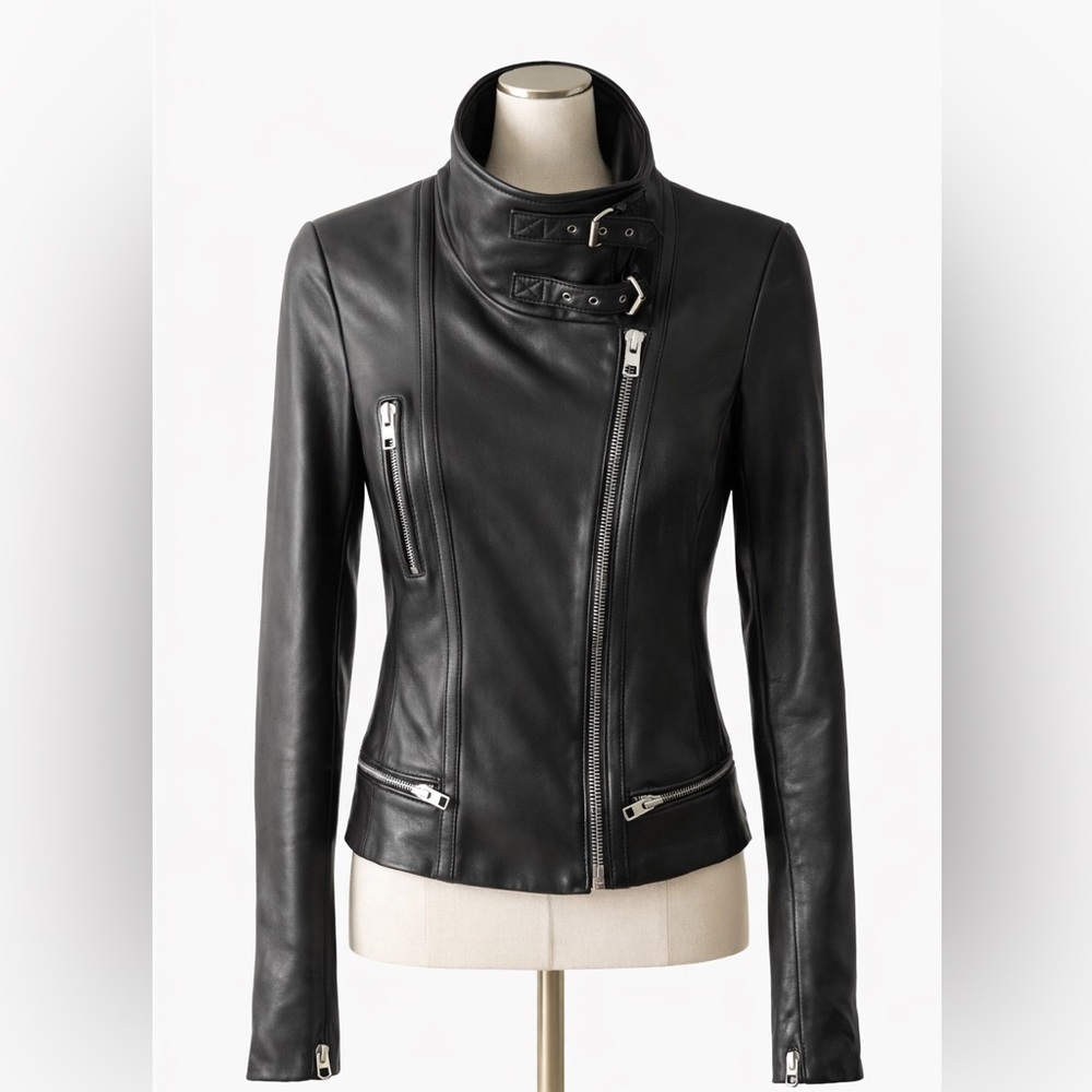 ALLSAINTS Leather Bales Moto Biker Jacket UK 8 / US 4 - Picture 2 of 13